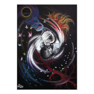 Kissing couple Yin Yang Love Surreal drawing art Photo Print