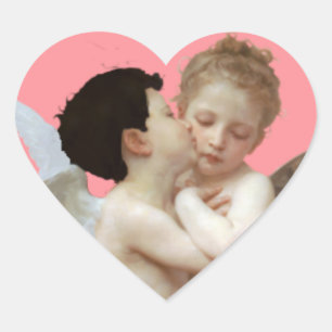 Kissing Cupids Black Hair Blonde Hair Heart Sticker