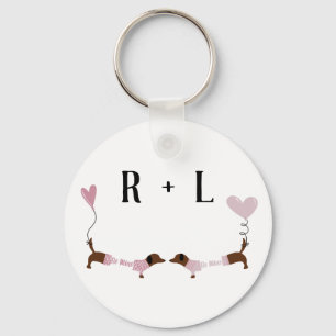 Kissing Dachshunds Sweet Dog Love Custom Name Key Ring