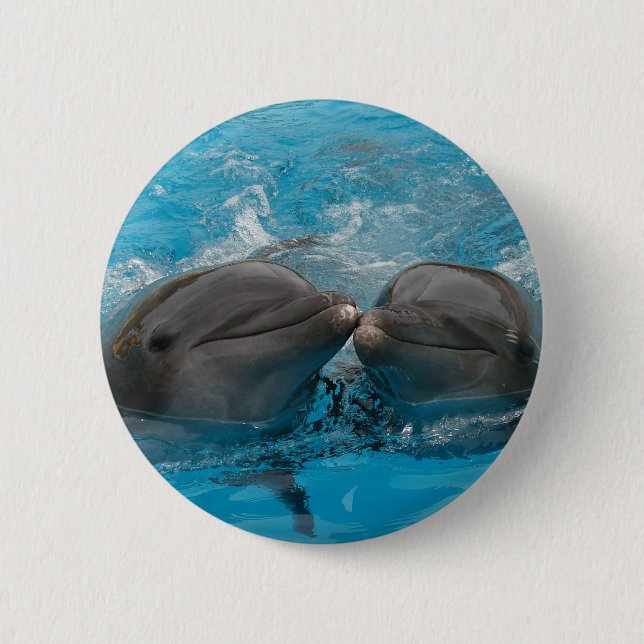 Kissing Dolphins 6 Cm Round Badge (Front)