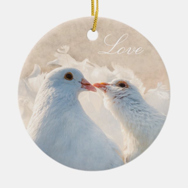 Kissing Doves - Love Ceramic Ornament (Front)