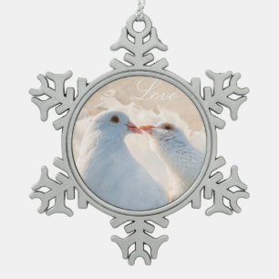 Kissing Doves - Love Snowflake Pewter Christmas Ornament