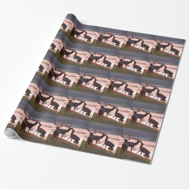Kissing Elk Wrapping Paper (Unrolled)
