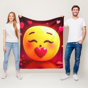 Kissing Emoji Blowing Hearts Fleece Blanket
