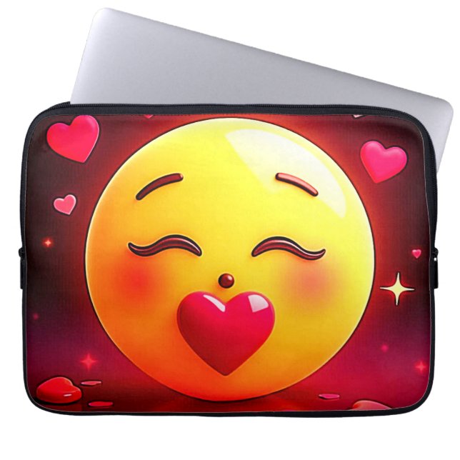 Kissing Emoji Blowing Hearts Laptop Sleeve (Front)