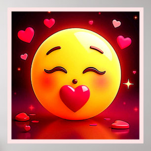 Kissing Emoji Blowing Hearts Poster