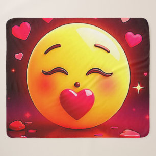 Kissing Emoji Blowing Hearts Sherpa Blanket