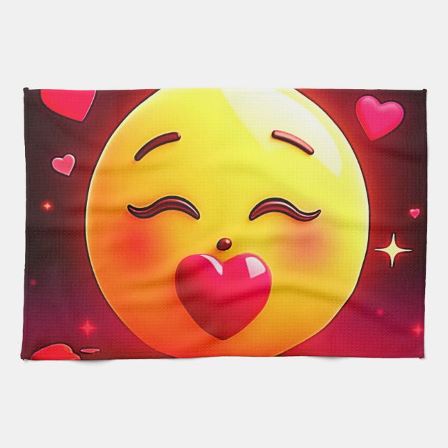Kissing Emoji Blowing Hearts Tea Towel (Horizontal)