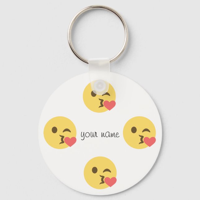 Kissing Emoji Face and '' Your Name Here " Key Ring (Front)