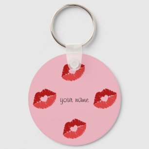 Kissing Emoji Lips  and '' Your Name Here " Key Ring
