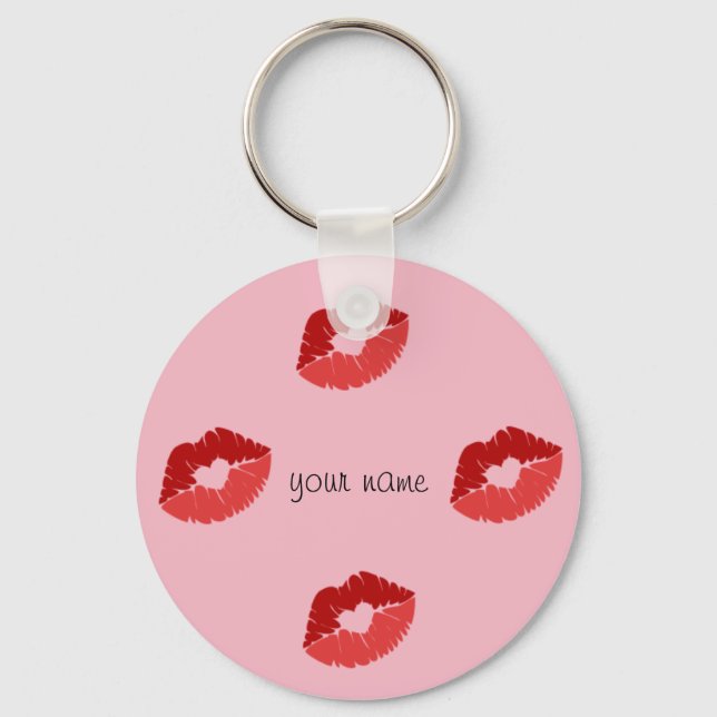 Kissing Emoji Lips  and '' Your Name Here " Key Ring (Front)