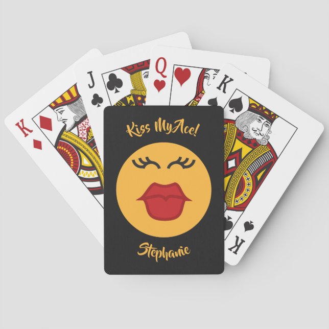 Kissing Emoticon custom text playing cards (Back)