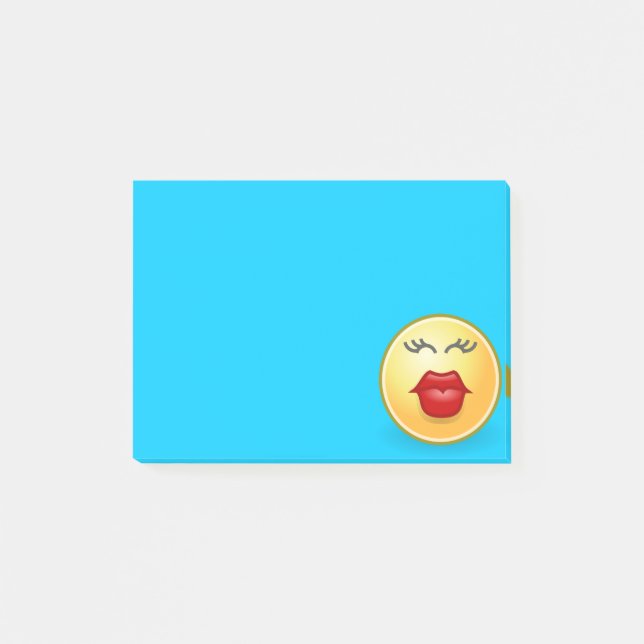 Kissing Face on Blue Post It Note (Front)