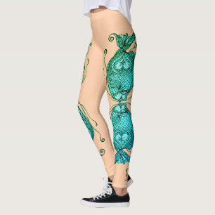 Kissing Fish Art Peach Teal Leggings