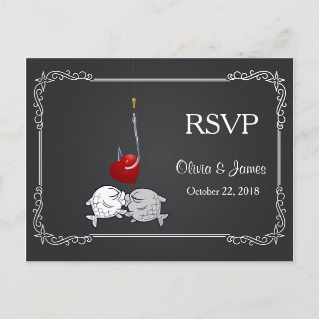 Kissing Fish Wedding RSVP Card (Front)