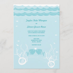 Kissing Fishes Corals Beach Whimsical Cute Wedding Invitation