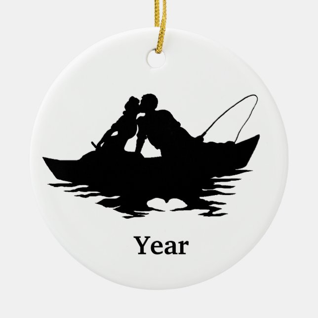 Kissing Fishing Couple Silhouette Holiday Ornament (Front)
