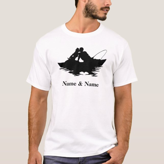 Kissing Fishing Couple Silhouette T-shirt (Front)