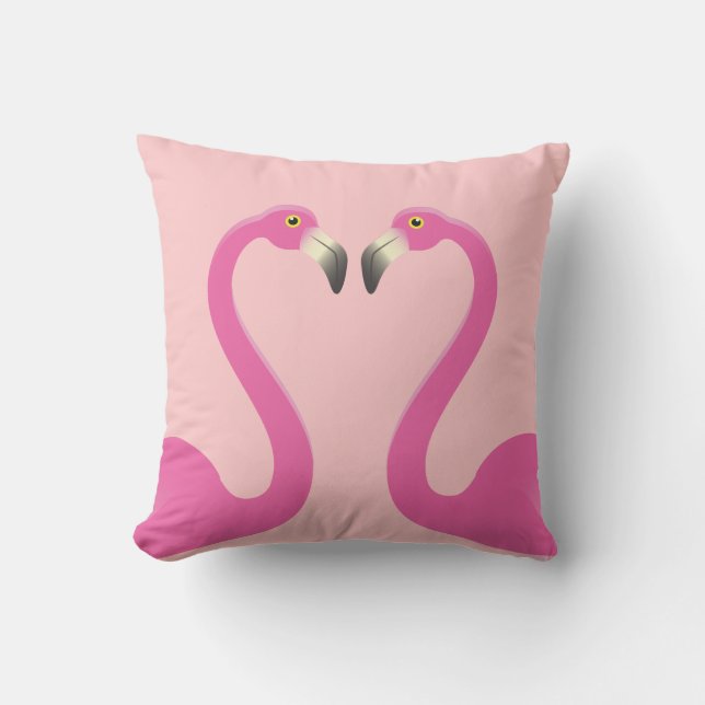 Kissing Flamingos Coral Outdoor Pillow (Front)
