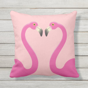 Kissing Flamingos Coral Outdoor Pillow