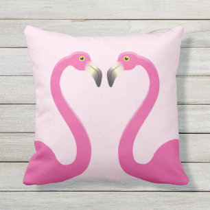Kissing Flamingos Pink Outdoor Pillow