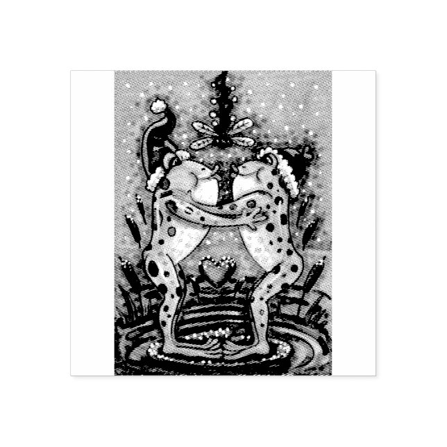 KISSING FROGS, CHRISTMAS MISTLETOE RUBBER STAMP (Imprint)