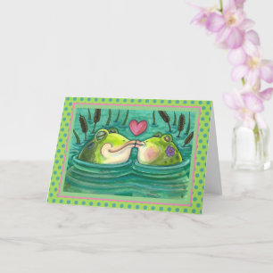 KISSING FROGS COLORFUL & CUTE POND ROMANCE Blank Card