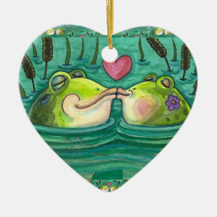 KISSING FROGS COLORFUL & CUTE POND ROMANCE, FUNNY CERAMIC ORNAMENT