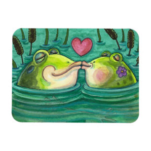 KISSING FROGS COLORFUL & CUTE POND ROMANCE, FUNNY MAGNET