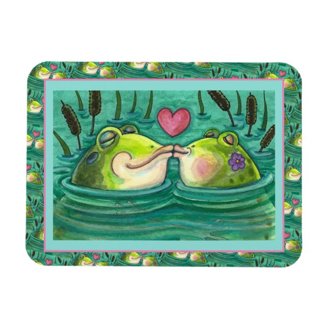 KISSING FROGS COLORFUL & CUTE POND ROMANCE, FUNNY MAGNET (Horizontal)