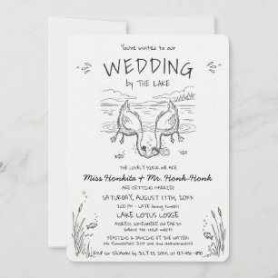 Kissing Geese Wedding by the Lake Wedding Invitation