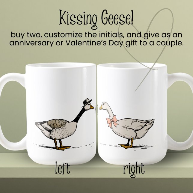 Kissing Goose Custom Initials Couple Coffee Mug (Creator Uploaded)