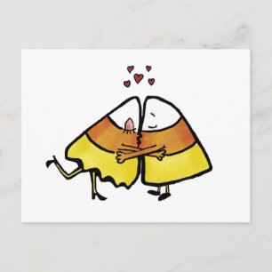 Kissing Halloween Candy Cones Postcard
