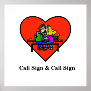 Kissing Ham Radio Operators Poster Customise Call