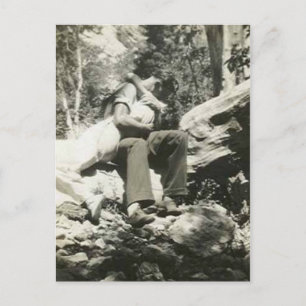 Kissing in the woods post card