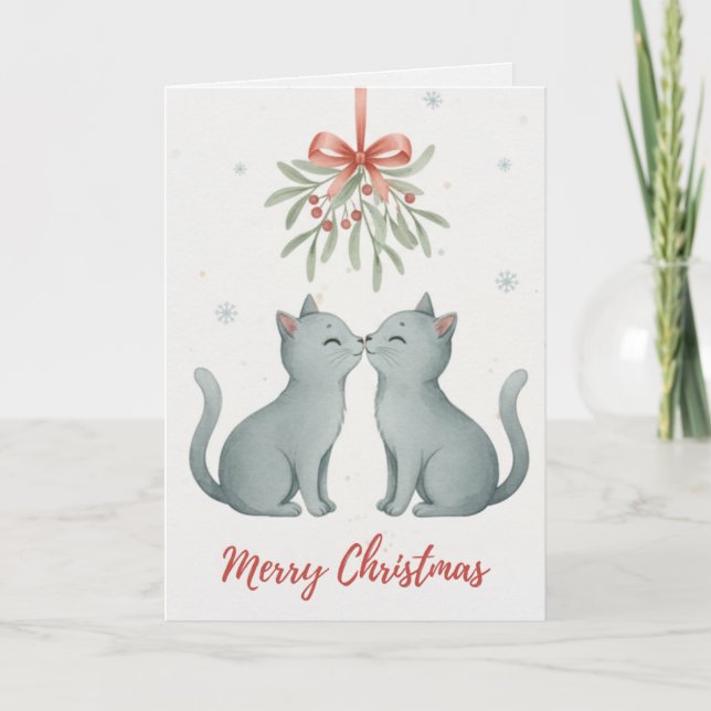 Kissing Kittens Under the Mistletoe Christmas Card (Front)