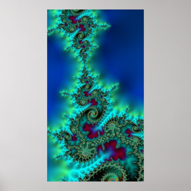 Kissing Krakens Vivid Colourful Fractal Abstract Poster (Front)