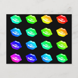 Kissing Lips Colourful Rainbow Colours Lipstick Ki Postcard