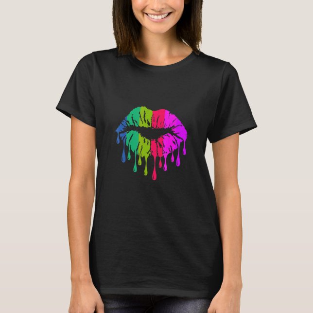 Kissing Lips In Bright Colours Lipstick Kissing Mo T-Shirt (Front)