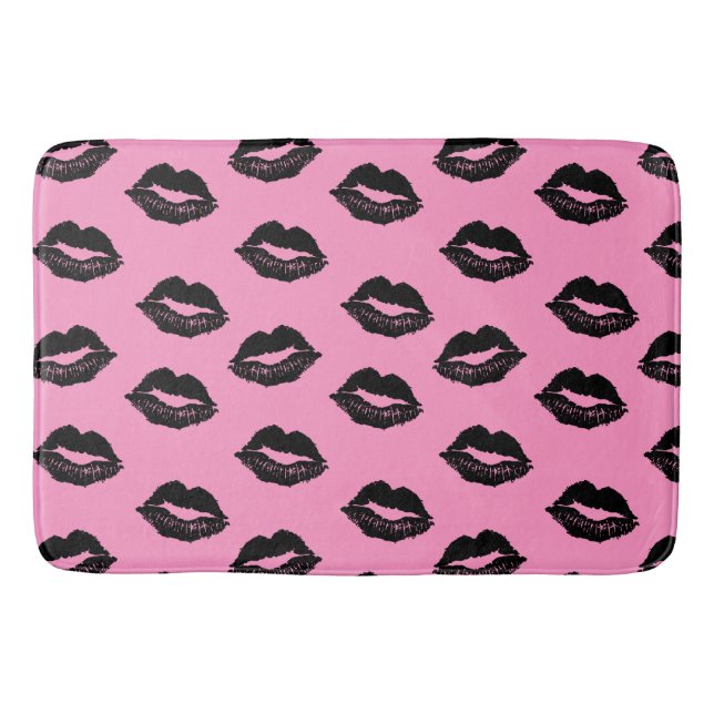 Kissing Lips Pattern Pink and Black Bath Mat (Front)