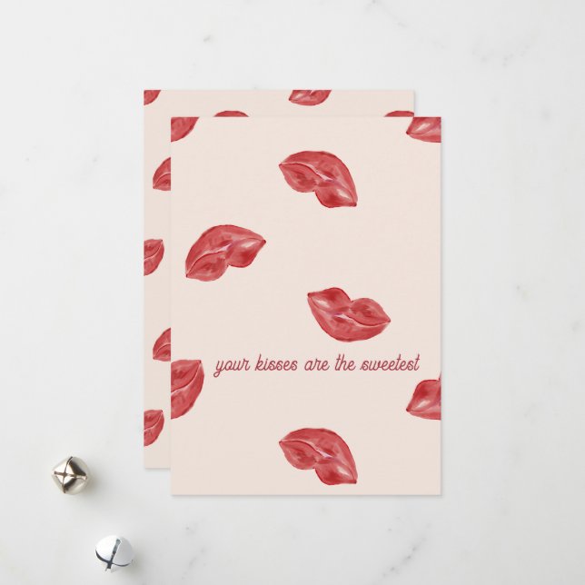 Kissing Lips Red on beige colour valentine's day Holiday Card (Front/Back In Situ)