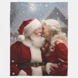 Kissing Mr and Mrs Santa Claus Fleece Blanket