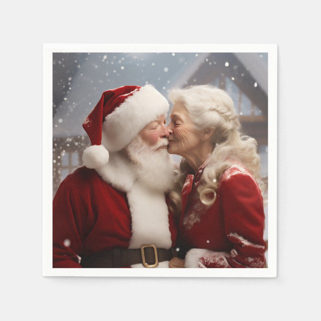 Kissing Mr and Mrs Santa Claus Napkin (Front)