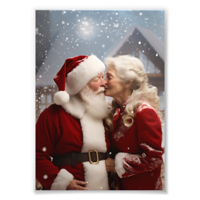 Kissing Mr and Mrs Santa Claus Photo Print (Front)