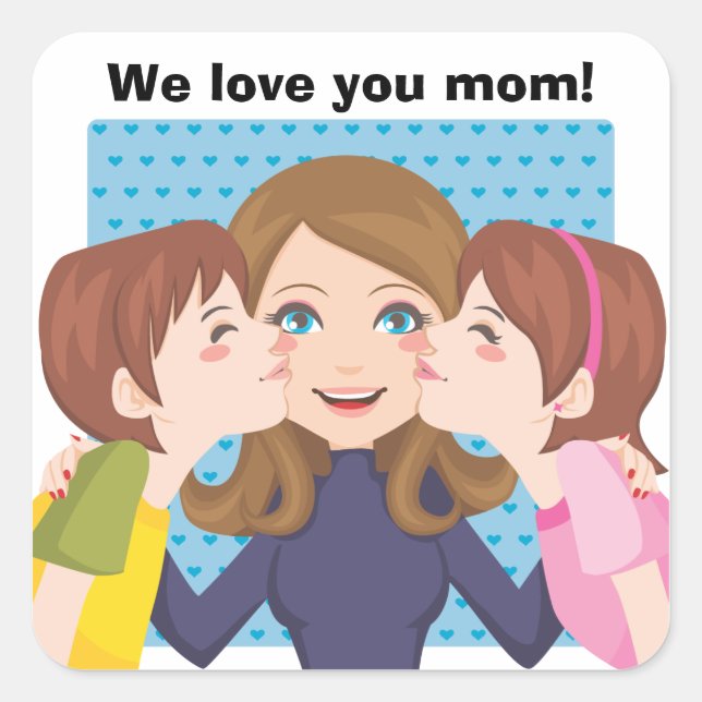 Kissing Mum Square Sticker (Front)