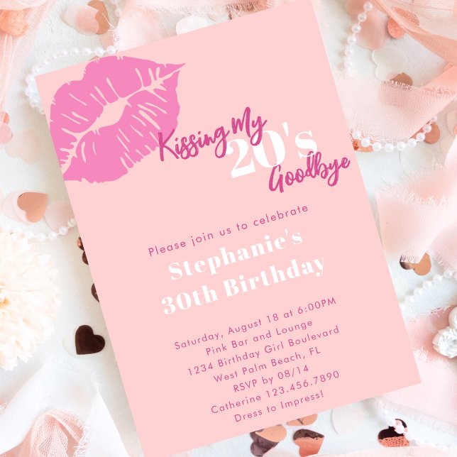 Kissing my 20s Goodbye Blush Pink 30th Birthday Invitation (Creator Uploaded)