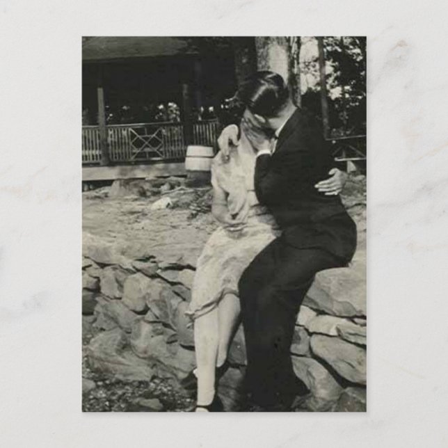Kissing on the stone wall postcard (Front)