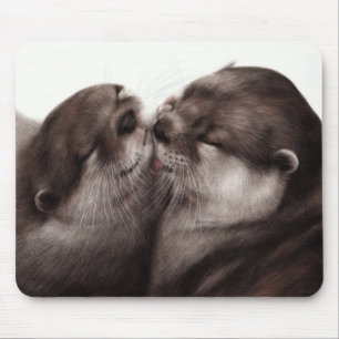 Kissing Otters - Hand Painted Wildlife Art Mouse Pad