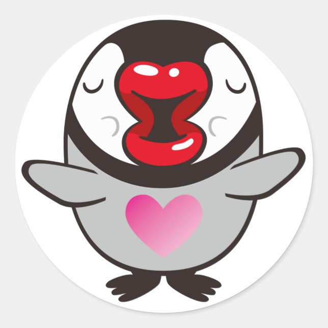 kissing penguin classic round sticker (Front)