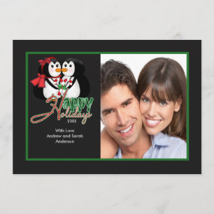 Kissing Penguin Happy Holidays Flat Photo Card